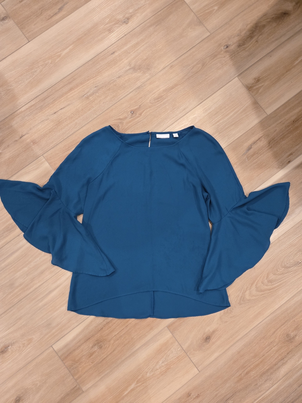 New York & Company Teal Bell-Sleeve Blouse